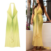 Lunivop Elegant Chic Knot Printed Dress Woman Summer Backless Long Dresses For Women New Sleeveless Evening Party Dresses