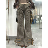 Lunivop Khaki Womens Jeans High Waist Vintage Straight Winter Denim Pants Street Multiple Pockets American Wide Leg Baggy Denim Trouser