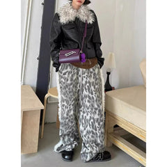 Lunivop Women Baggy Jeans Harajuku Oversize Denim Trousers Y2k Aesthetic Vintage Japanese 2000s Style Leopard Jean Pants Trashy Clothes