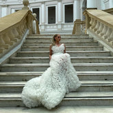 Lunivop Beauty Lush Ruffles Tiered Tulle Bridal Dressese For Wedding V Neck Mesh Wedding Gowns With Train Puffy Pleated Ruffled Dressing