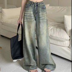 Lunivop Vintage Wide-Leg Jeans Women's Loose-Fit High-Waisted Slimming Casual Straight-Leg Long Pants Trendy On The Ground