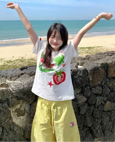 Lunivop T Shirts Women Sweet Cartoon Fruit Printed Short Sleeve O Neck Summer Fashion Loose Y2k Tops Female Casual Tshirt