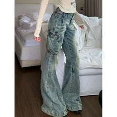 Lunivop Women Blue Baggy Cargo Jeans Harajuku Y2k 90s Aesthetic High Waist Denim Trouser 2000s Oversize Jean Pants Vintage Clothes