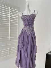 Lunivop Women Elegant Sexy Romantic Style Purple Off Apricot Strap Ruffles Floral Long Midi Dress Birthday Party Luxury Designer New