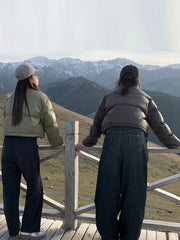 Lunivop PU Leather Stand Collar Short Down Coats Women Loose Solid Single Breasted Coat Female Autumn Winter Chic Waterproof Outwears