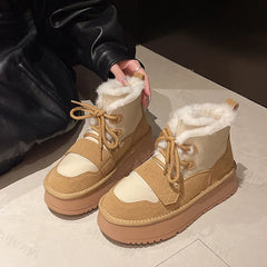 Lunivop Women's Snow Boots Winter Plush Warm Cotton Shoes Fashion Lacing Thick Soled Short Boots Height Increase Cold Proof Cotton Boots