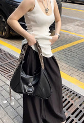 Lunivop High Street Black Shoulder Bags Purse Women Retro Pu Leather Soft Large Capacity Handbag Ladies Vintage Y2k Bags 2025