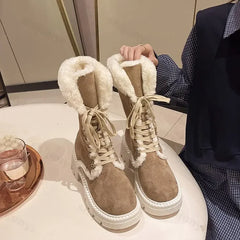 Lunivop Winter Women Snow Boots Platform Thick Heel Faux Fur Ladies Shoes Female Plush Warm Non-slip Mid-calf Boots Goth Shoes