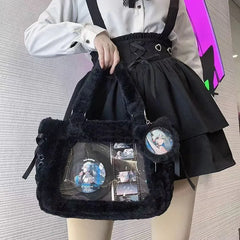 Lunivop Plush Bow Purple Handbag Purse Women Sweet Japanese Transparent Ita Bag Girls Kawaii Shoulder Crossbody Bag Aesthetic