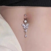 Lunivop Shiny Butterfly Flower Zircon Pendant Stainless Steel Belly Button Ring Beautiful Navel Piercing Body Fashion Jewelry