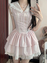 Lunivop Sweet Slim Pink Dress Women Cute Preppy Style Sailor Collar Mini Dress Casual Retro Japan Lace Patchwork Kawaii Cake Dress
