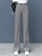Lunivop Thick Wool Blend Straight Pants Korean style Woolen Wide Leg Pants Womens Winter Casual New High Waist Loose Trousers