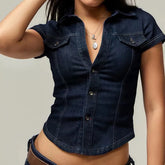 Lunivop Retro High Waisted Tops Fashion Womens Sexy Lapel Single Breasted Cardigan Denim Tops Hot Girls Y2k Party T-Shirt Womens