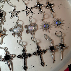 Lunivop Kpop Gothic Charm Heart Star Sun Cross Crystal Pendant Earrings For Women Men Vintage Hiphop Punk Grunge Y2K Jewelry Accessories
