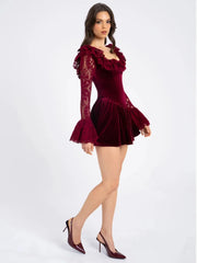 Lunivop Patchwork Sexy Backless Sheer Lace Women Mini Dress Flare Sleeve High Waist Dress Female Winter New Elegant Party Outfit
