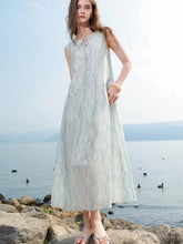 Lunivop Beach Floral Elegant Long Dress Women Casual Vintage Sweet Sleeveless Dress Summer Loose O Neck Lace Up Retro French Dress