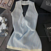 Lunivop korean high street halter knitter camisole y2k aesthetic constrast color plaid sexy backless design tank tops harajuku girl tees