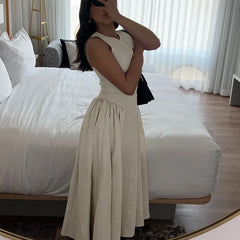 Lunivop Sexy Elegant Button Hollow Out A-line Dress For Women Summer Trending Sleeveless Long Dresses Streetwear Y2K