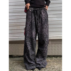 Lunivop Leopard Print Womens Jeans High Waist Vintage Straight Baggy Denim Pants Street Hottie Y2K American Style Wide Leg Denim Trouser