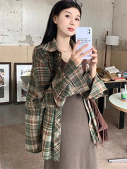 Lunivop American Y2K Plaid Shirt Women Loose Streetwear Long Sleeve Vintage Blouse Casual Oversize All Match Female Spring Tops New