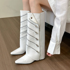 Lunivop Zipper Knee High Boots Women New Fashion Pointed Toe High Tube Knight Long Boots Autumn Winter Women Trouser Boots