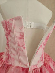 Lunivop French Style Mesh Splicing Women Print Dress Bow Slash Neck Sleeveless Dresses Female 2025 Spring Summer New