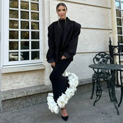 Lunivop Autumn Winter Maxi Dress for Women Fashion Flower Slim Evening Party Dresses Black Elegant Long Sleeve Christmas Outfits