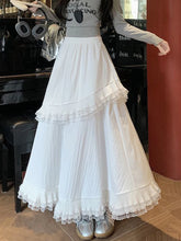 Lunivop Ruffles White Long Skirt Women High Waist Sweet Lace Patchwork Skirts Vintage Casual Loose Korean Female Summer Skirts New