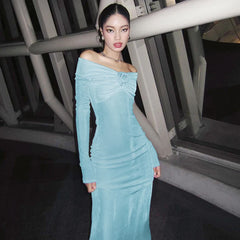 Lunivop Off The Shoulder Floral Pattern Elegant Evening Shirring Prom Ladies Dresses 2024 Casual Clothes Y2K Fall Korean Clothes