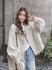 Lunivop Korean Sweet Chic Jacket Women Loose Fall Long Sleeve Elegant Short Coat Fashion Plaid Patchwork Preppy Style Cute Outwear Tops