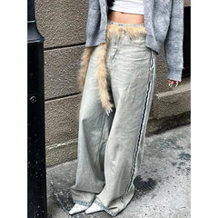Lunivop Blue High Waist Women Jeans American Fashion Streetwear Wide Leg Jean Female Trouser Vintage Y2K NEW Straight Baggy Denim Pants