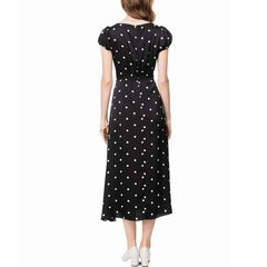 Lunivop Fashion Women Dress Short Sleeve V Neck Lace Patchwork Polka Dot Print Female Party Dresses New Tide