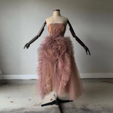 Lunivop Ruffled Marchesa Pink and Purple Ombre Strapless Ankle-length Custom Made Mixed Color Lush Tulle Evening Party Dress
