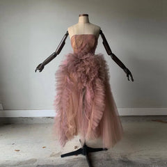 Lunivop Ruffled Marchesa Pink and Purple Ombre Strapless Ankle-length Custom Made Mixed Color Lush Tulle Evening Party Dress