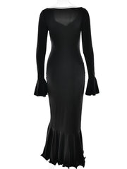 Lunivop Sexy black white ruffles maxi summer dress women elegant birthday prom party dresses woman long sleeve evening dresses vestidos