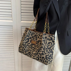 Lunivop Leopard Print Canvas Tote Bag, Fashionable Shoulder Bag For Women, Perfect For School, Office, And Shopping