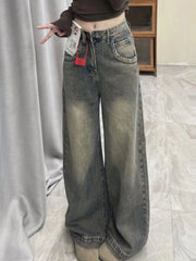 Lunivop American Vintage High Waist Wide Leg Jeans Women Washed Straight Baggy Denim Pants Basic Casual Trousers Autumn New