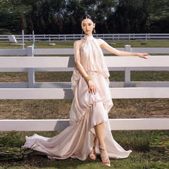 Lunivop Puffy Solid Ruffles Long Dress Summer Women Casual Elegant Sleeveless Elegant Harajuku Maxi Dress Beach Party Evening Vestido