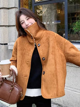 Lunivop Y2K Faux Lamb Suede Jacket Women Warm Winter Streetwear Retro Coat Korean Casual Loose Long Sleeve Single Breasted Outwear