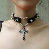 Lunivop New Fashion Punk Gothic Cross Heart Leather Choker Necklace for Women Girls Hiphop Cool Choker Party Jewelry Gift