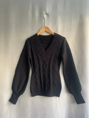 Lunivop Sexy Elegant V-neck Knitted Pullover Women Black Y2k Fashion Long Sleeve Sweaters Simple Casual Slim Aesthetics Tops