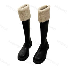 Lunivop Winter Knee High Brown Long Boots Comfort Square Heel Slip on Platform Boots for Women Plush Thick Heel Warm Gothic Shoes