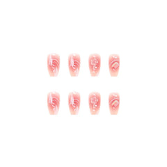 Lunivop 24pcs Fashion False Nails Ballet Press on Nails Pearl 3d Flower Realistic Nail Tips Artificial Finger Nail with Charms Removable