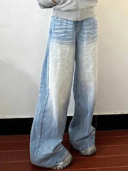 Lunivop American Retro Jeans Women Simple Baggy High Waisted Cargo Denim Pants Washed Y2K Wide Leg Jeans Trousers Casual Streetwear