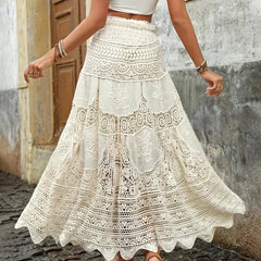 Lunivop Boring Honey French Retro Classical Skirts Hollow Out Knitting Big Swing Skirt Summer New Fashion All-Match High Waist Dress