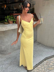 Lunivop V-Neck Summer Halter Dresses Female Backless High Waist Slim Sexy Solid Patchwork Spaghetti Y2k Women's Long Dress 