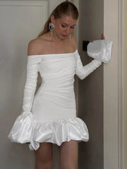 Lunivop Patchwork Sexy Off Shoulder Women Dress White Long Sleeve High Waist Dress Female Autumn New Elegant Party Clubwear