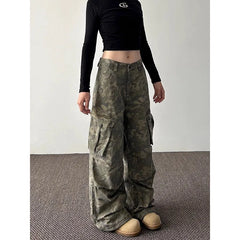 Lunivop Military Green Womens Jeans High Waist Vintage Straight Baggy Y2K Denim Pants Hip Hop American Fashion Wide Leg Denim Trouser