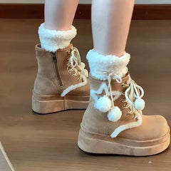 Lunivop Winter New Snow Boots Women Shoes Thick-Soled Mid-Calf Boots for Women British Retro Platform Boots Warm Thick Furry Shoes