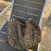 Lunivop Vintage Leopard Print Tote Bag Handbag Women Retro Large Capacity Casual Shoulder Bags Female Harajuku Canvas Y2k Bags